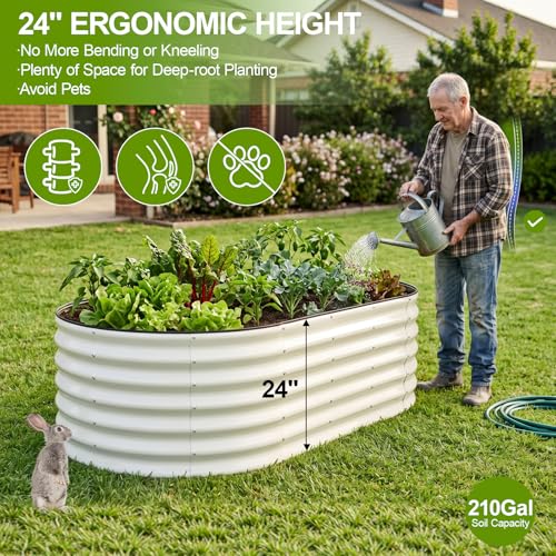 24" Tall Galvanized Raised Garden Bed Outdoor (Pearl White / 6×3×2ft (1 Pack))