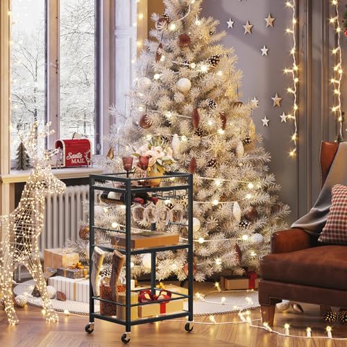 Bar Cart with 3 Mirrored Shelves (Black（3 Tier）)