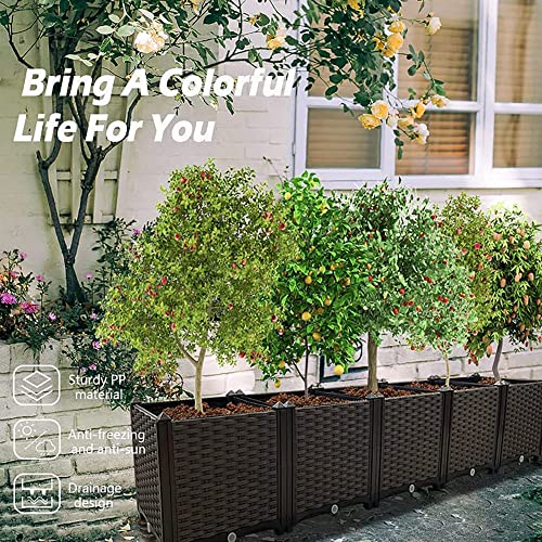 Large Planters for Outdoor Plants Raised Garden Bed Kit Rectangular Elevated Plastic Garden Boxes for Gardening Vegetables Flowers in Backyard Patio Balcony (78.7"(l)x16"(w)x15"(h)/Brown)