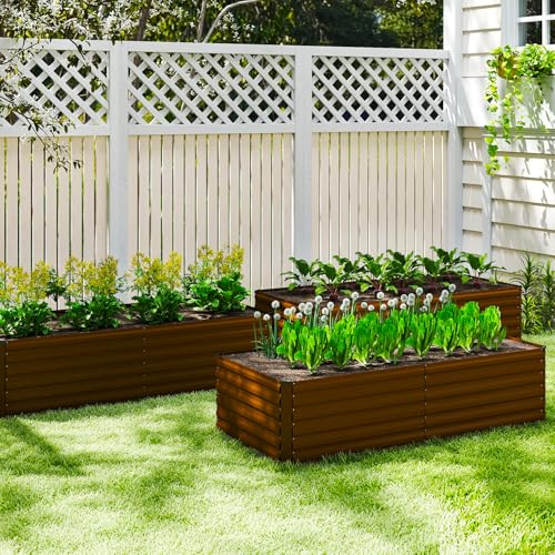 8x4x3ft Outdoor Metal Raised Garden Bed (Brown / 8x4x3 FT-2PC)