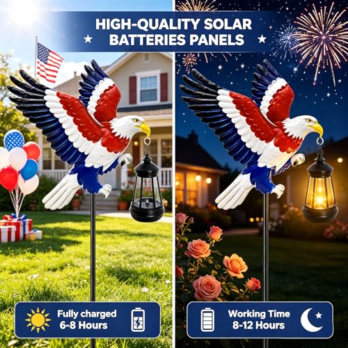 4th of July Decorations 250th anniversary Bald Eagle Solar Garden Light Outdoor Waterproof