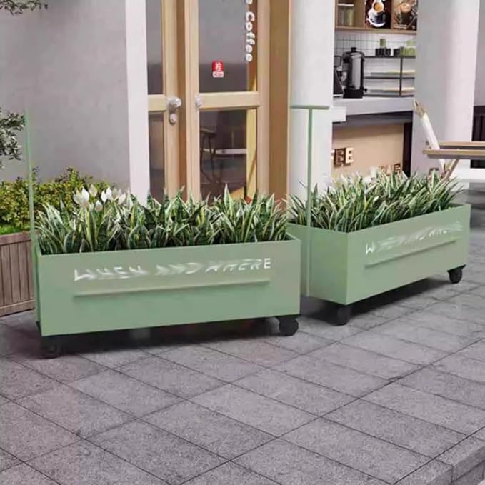Etlegor Raised Garden Bed Outdoor with Wheels, Metal Planter Box Used Outside Coffee and Milk Tea Shops Enhance The Store Image(Green,80x40x40cm)