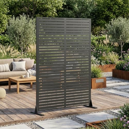 Metal Privacy Screen Outdoor Freestanding (Black / Rectangle A)