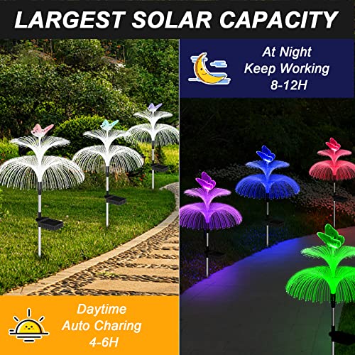 Solar Garden Lights Waterproof 6 Pack Solar Lights Outdoor Decorative 7 Color Changing Double Jellyfish and Butterfly Flower Yard Garden Decor Lawn Christmas Outside
