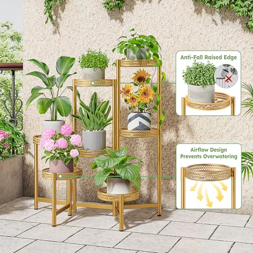 7 Tiered Metal Corner Plant Stand Indoor Outdoor (GoldWave / 7-tiers)