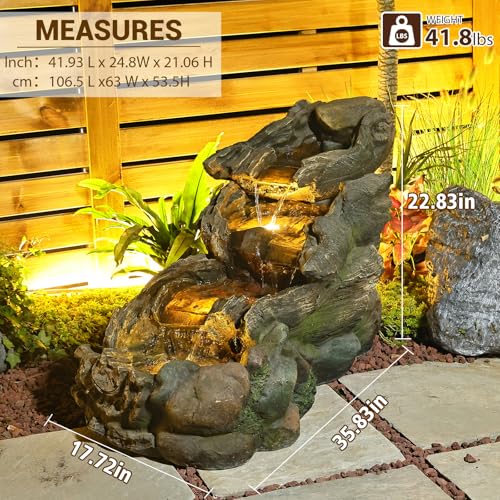 37" L Tree Trunk Outdoor Water Fountain with 3 (37" L)