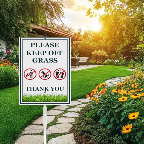 Keep Off Grass Sign for Yard Rustproof Reflective Aluminum Stay Off Grass Keep Dogs Off Lawn Signs With Stakes Stand No Littering Sign Outdoor Decor 8x12 In (D8 / 8x12)