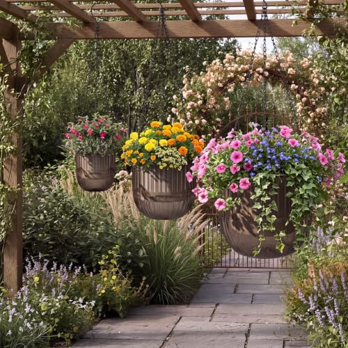 3 Pcs 8.3'' 6.5'' 4.5'' Hanging Self Watering Pot for Indoor Plant (Gray / 6.9'' 6.5'' 4.5'')