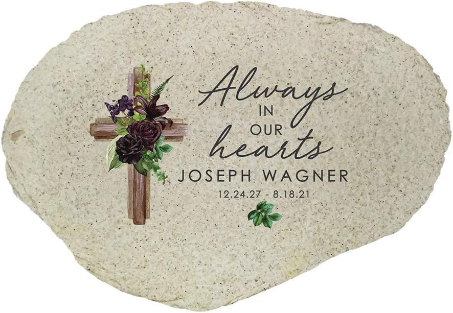 Always in Our Hearts Cross Personalized Memorial Garden Stone (Cross / Small)
