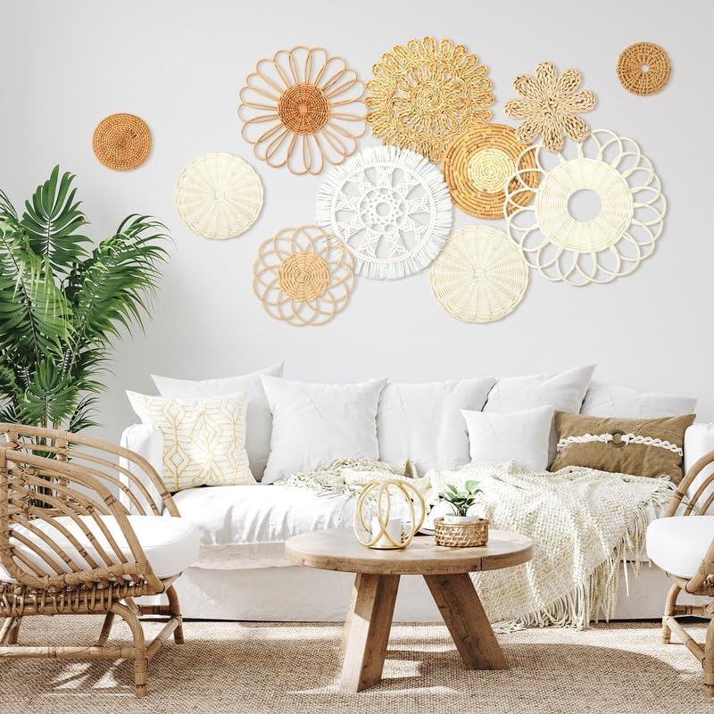11 Pcs Boho Wall Basket Decor Woven Wall Hanging Art (Novel)