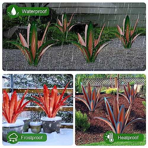 Enlarge Thickened Wind Resistant Metal Agave Garden Art Metal Plant Country Garden Sculpture Statue Outdoor Decoration Agave Metal Plant Courtyard Lawn Ornament Gift (2 Count)