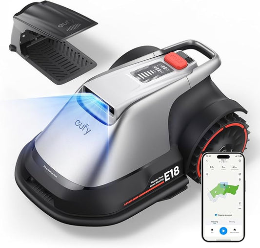 eufy E18 Robot Lawn Mower,Max 0.3 Acres,Wireless Robot Mower with Auto Mapping,Vision Navigation,Multi-Zone Management,Robotic Lawnmower with AI Obstacle Avoidance,APP Control,18°Slope,Cut Height1-3"