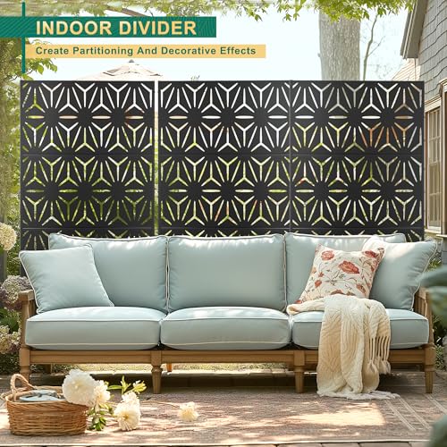 72" H×47" W Metal Privacy Screen Outdoor Privacy Screen Freestanding (Black Star / 72" H×47" W)