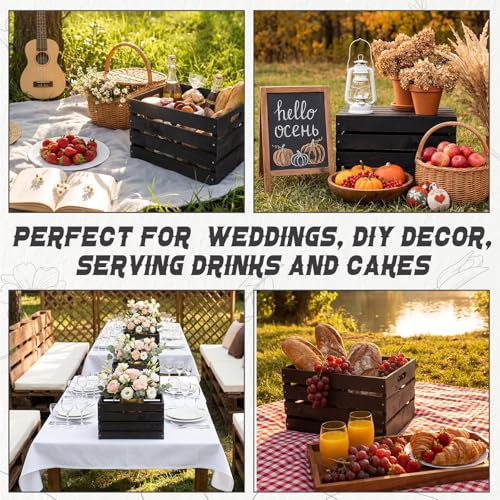 3 Pack 16 Inch Large Wood Crates Box for Storage Display (Black / 16 Inch)