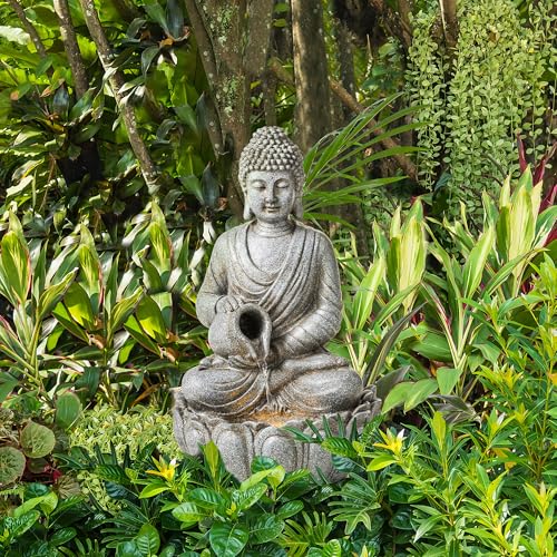 Buddha Fountain Outdoor 20.5" H (Concrete Buddha W/Lotus Basin / 20.5"H)