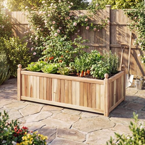 Acacia Wood Raised Garden Beds Set of 2 (Weathered Gray / 44”x23”x16”)