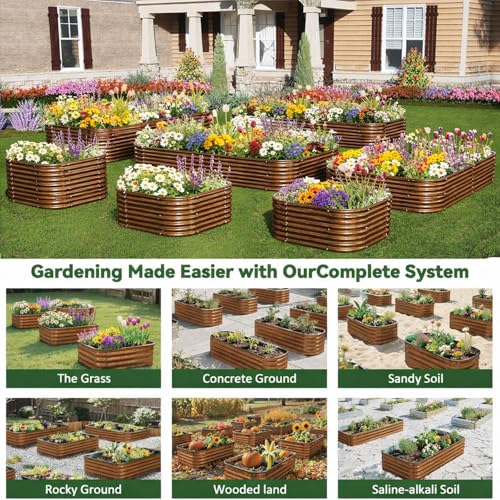 4 Pack Tall 8x4FT Brown Corrugated Galvanized Steel Raised Garden Bed Outdoor (Brown / 8x4FT)