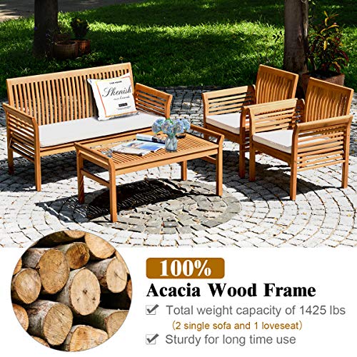 5 Piece Outdoor Acacia Wood Sofa Set with Wood Oil