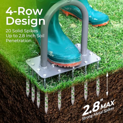 4 Row Lawn Aerator Tool with 20 Steel Spikes for Small Yards (4-Row Spikes)