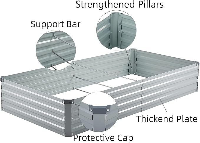 3 Pack 6x3x1FT Galvanized Raised Garden Beds Kit Outdoor Metal Gardening Planter Box for Vegetable Elevated Flower Herbs,Gray