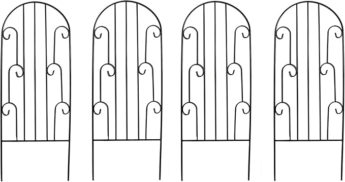 4 Pack Arched Metal Garden Trellis for Climbing Plants 45" H x 15.9" W – Rustproof Iron Trellis with Decorative Scrollwork, Metal Trellised Wire Lattices Grid Panels for Roses, Clematis, Vines