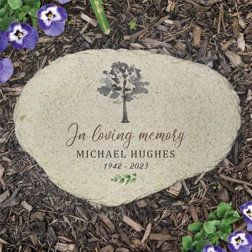 Personalized Memorial Watercolor Tree Flat Garden Stone (Watercolor Tree / Large)