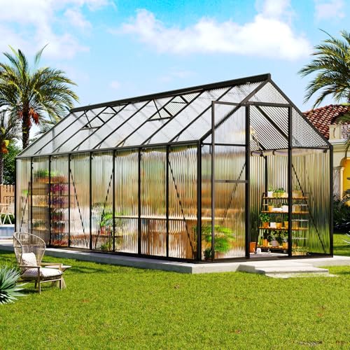 6x16 FT Walk in Polycarbonate Greenhouse with 2 Top Windows