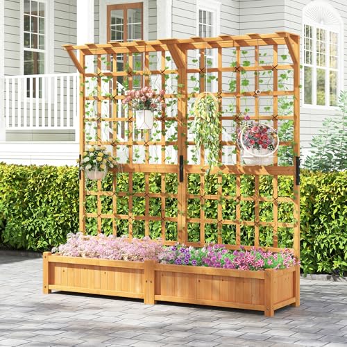 71" Raised Garden Bed with Trellis & 2 Hanging Roof (71" x 19" x 72")