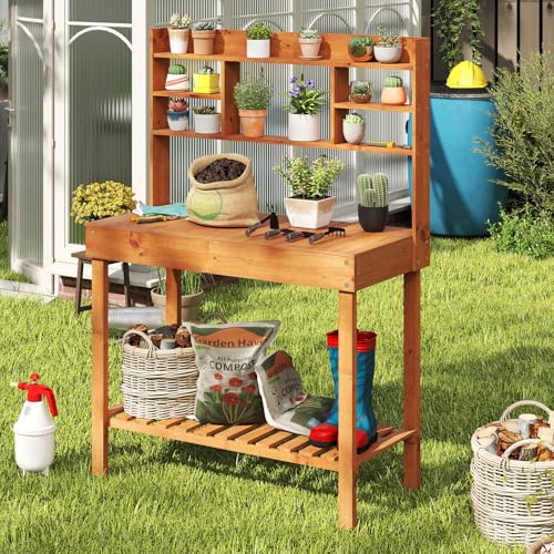 Wooden Potting Bench Table (Brown / 40" x 18" x 60")