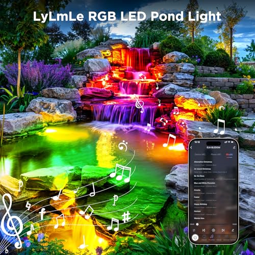 Underwater Pond Light with APP Control & 12V Transformer (Black Wire / 6-IN-1 Spotlight)