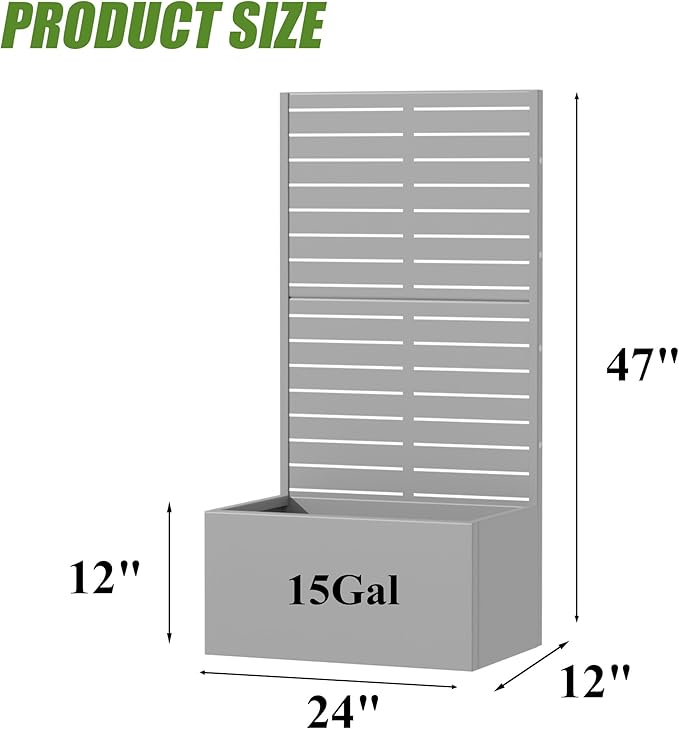 Casaphoria Metal Raised Garden Bed with Trellis, 59"x30"x12" Planter Box for Climbing Plants, Vegetables & Vines, Features Drainage Holes and Privacy Screen (Black-Louvered)