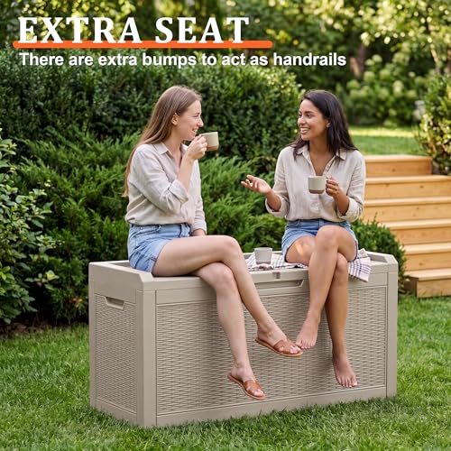 70 Gal Waterproof Outdoor Storage Box UV Resistant Deck Box (Grey / 70 Gallon)