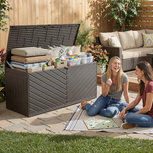 Deck Box Waterproof Resin Outdoor Storage Box with Double (Brown / 270 Gallon - Double Layer)