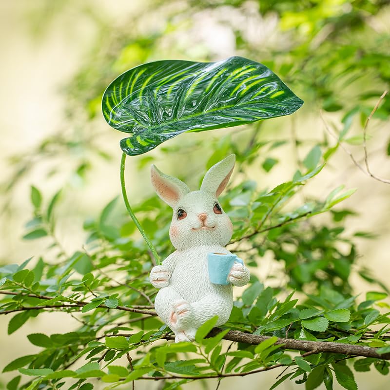 A Waterproof Resin Animal Decorative Statue in The Little Rabbit Garden with an Umbrella Sitting Upright (Bs-rabbit-a)