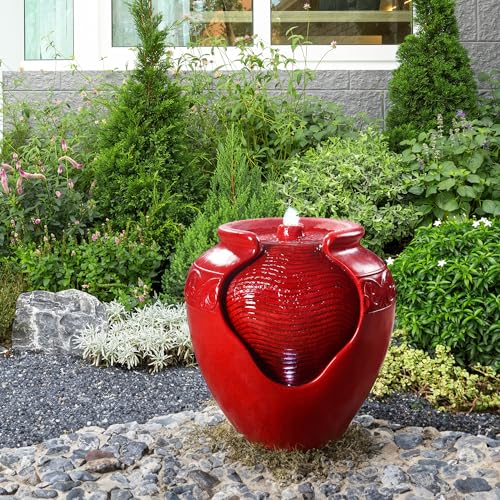 Outdoor Pot Fountain with LED Lights and Pump (Red)