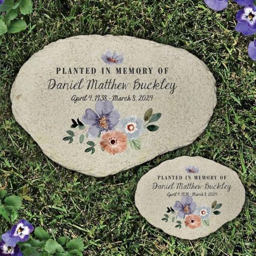 Personalized Planted in Memory Flat Garden Stone (Floral Memorial / Large)