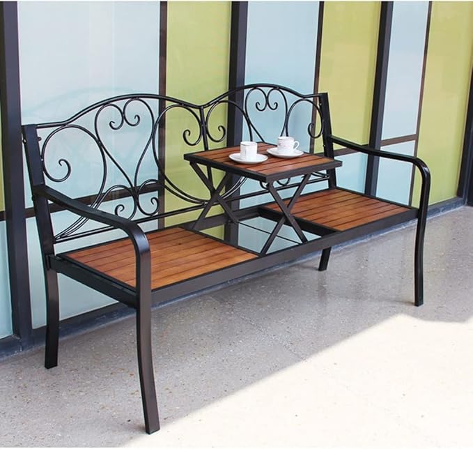 Benches Garden Nordic Courtyard Balcony Leisure Bench Iron Plastic Wood Bench Double Small Tea Table Sofa Chair Outdoor Garden Park Chair Park Benches for Outside