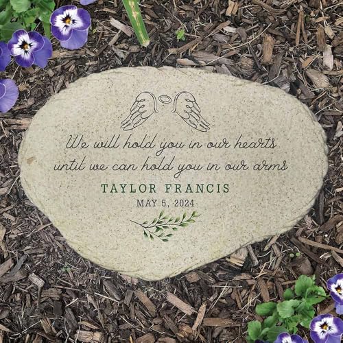 Personalized Miscarriage Memorial Garden Stone (Hearts With Wings / Small)