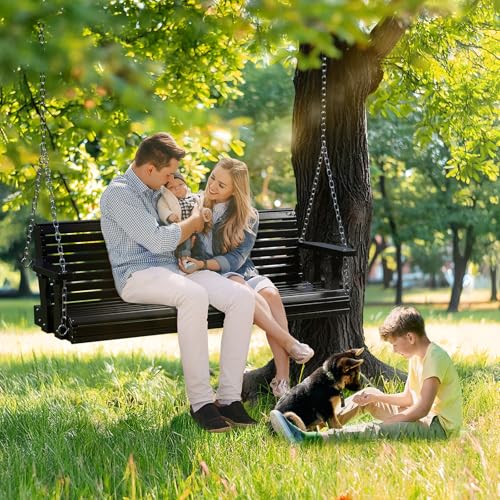 2026 Upgraded 5 FT Wooden Porch Swing (Black / 5 FT)
