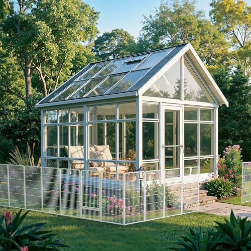 Garden Fence with Gate 50 in (50 in(H) x 20.5 ft(L) 7 Panels +1 Gate / White)