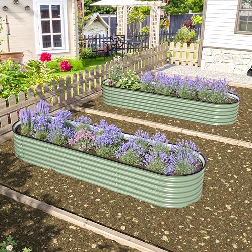 8x2FT Galvanized Raised Garden Bed (Olive Green / 8x2x1.4FT)