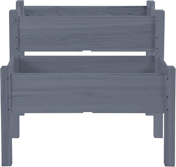 Outsunny 34"x34"x28" Raised Garden Bed, 2-Tier Elevated Wood Planter Box for Backyard, Patio to Grow Vegetables, Herbs, and Flowers, Gray