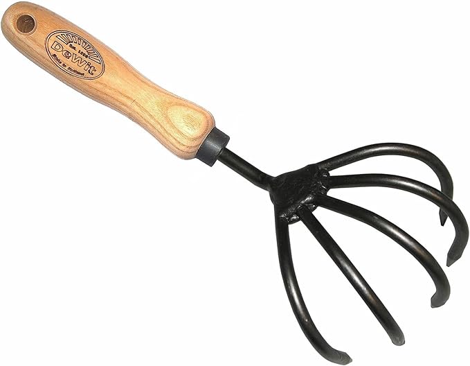 DeWit 5-Tine Hand Cultivator – Tempered Boron Steel Claw Tool for Weeding, Aerating & Debris Removal – Ash Hardwood Handle – Compact Garden Tool – 11” Long