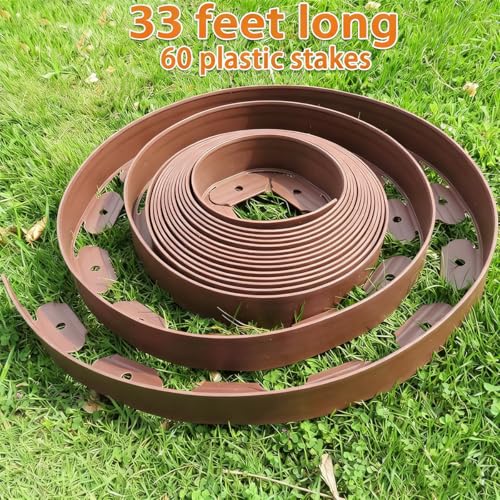 Landscape Edging (Brown-33Feet-2in / Plastic Stakes)