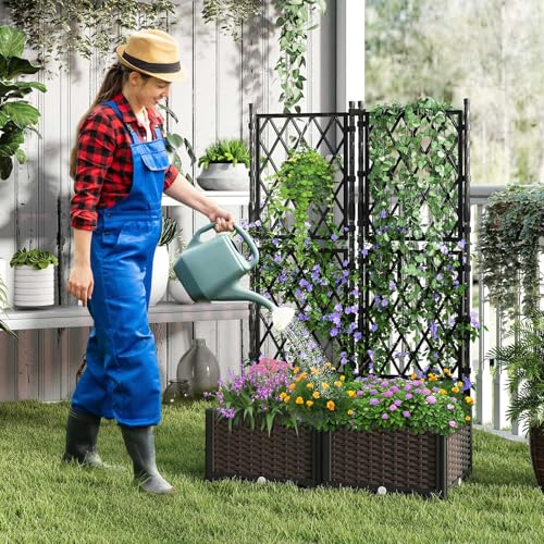 Raised Garden Bed with Trellis & Drain Holes (32" x 16" x 50")