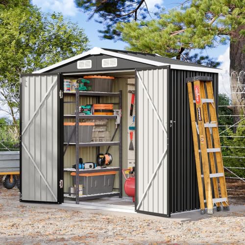 6x4FT Outdoor Storage Shed with Base Black (Dark Black / 6' x 4')