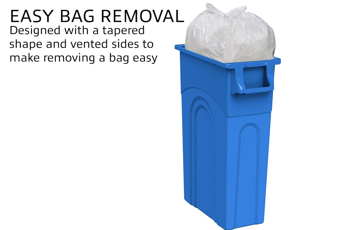 United Solutions Highboy Recycling Bin, 23 Gallon, Space Saving Slim Profile and Easy Bag Removal, Indoor or Outdoor Use, Integrated Handles for Easy Carrying, 4-Pack, Recycle Blue