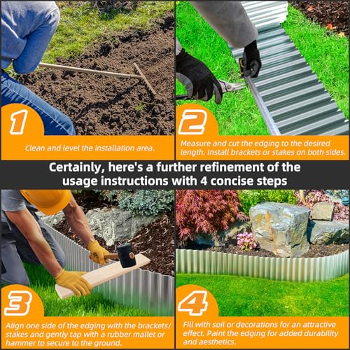Corrugated Metal Garden Edging 10" x 20Ft (Silver)