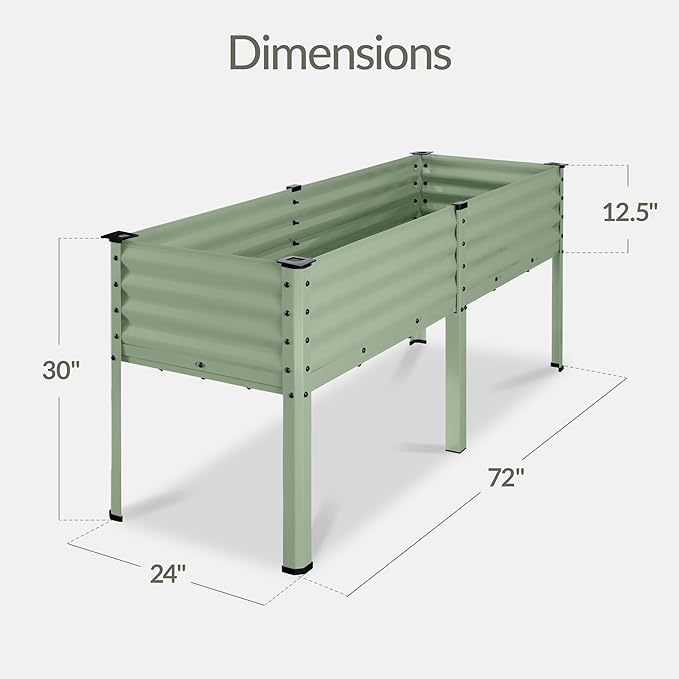 Best Choice Products 72x24x30in Non Toxic Galvanized Raised Garden Bed, Metal Elevated Planter Box, Vegetable Garden, 100% Non Toxic Materials - Sage Green