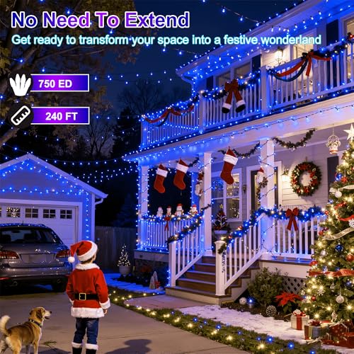 750 LED 240FT Christmas Lights (Blue / 750 LED 240FT Dark Green Wire)